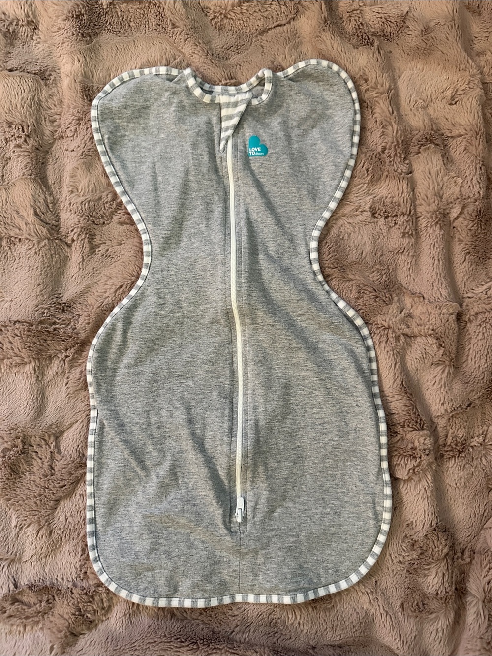 Love to Dream Grey Swaddle Sleep Sack with White-Striped Trim